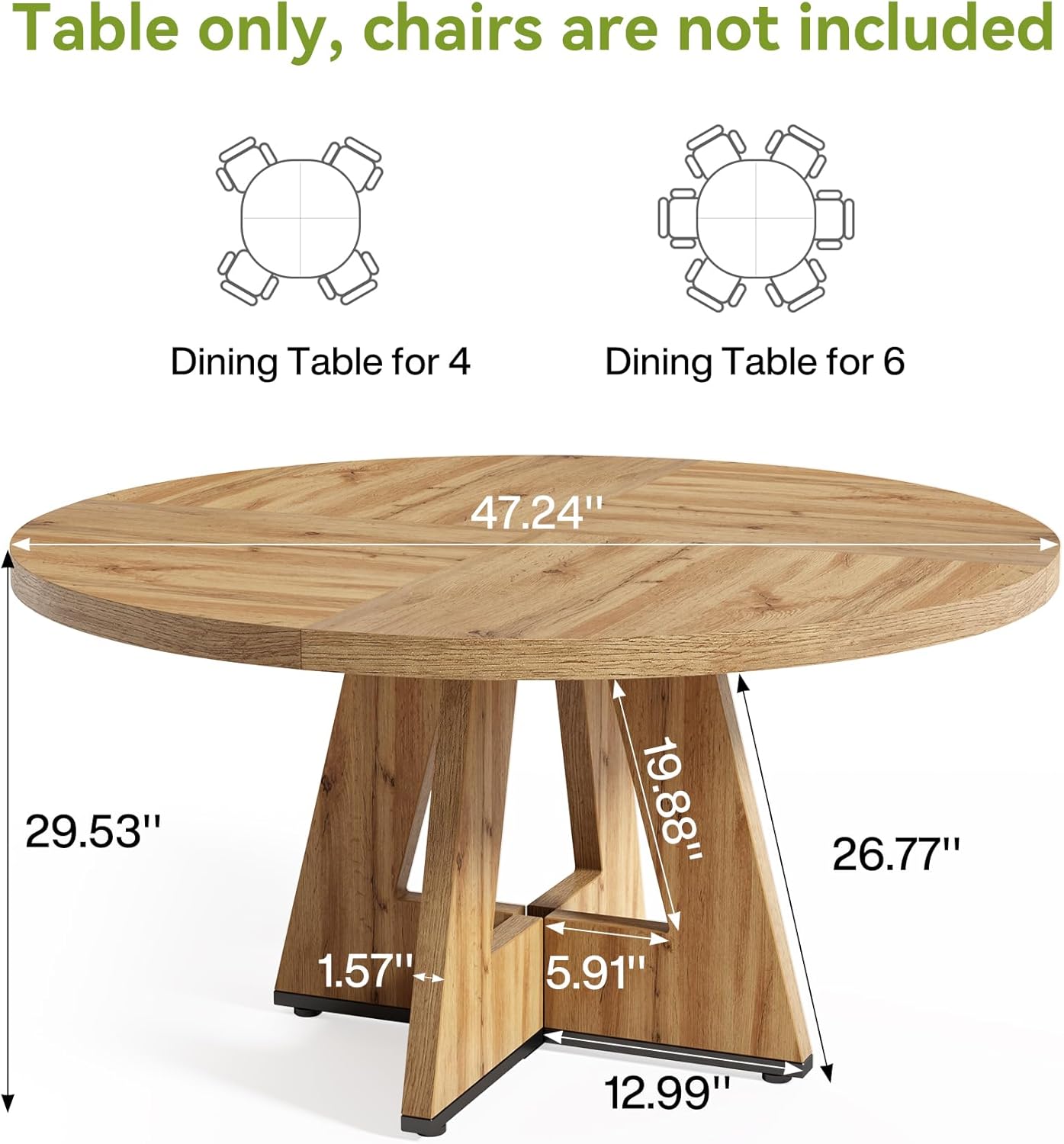 Round Dining Table for 4-6 People, 47 Inches Dining Room Table with Wooden Pedestal Base, Modern Dinner Table, Circle Kitchen Tables for Dining Room, Kitchen, Living Room(Table Only)