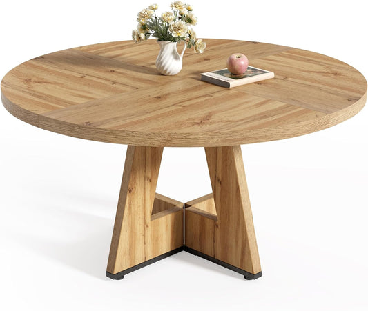 Round Dining Table for 4-6 People, 47 Inches Dining Room Table with Wooden Pedestal Base, Modern Dinner Table, Circle Kitchen Tables for Dining Room, Kitchen, Living Room(Table Only)