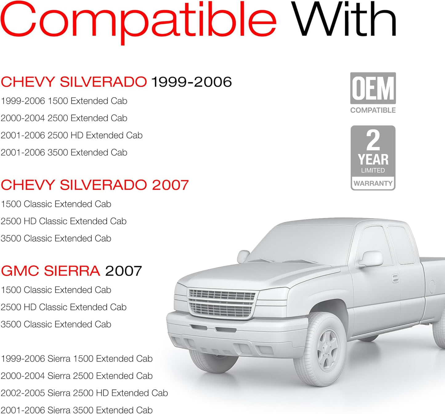 Extended Cab Door Handle, Rear Passenger Door Handle Compatible with 1999-2007 Chevrolet Silverado 1500 2500; 99-07 GMC Sierra 1500 2500, 01-07 Sierra Silverado 3500, OEM 15758171 79107