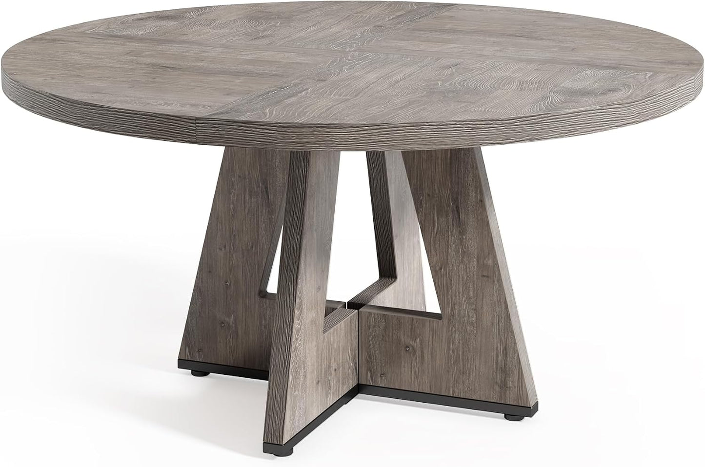 Round Dining Table for 4-6 People, 47 Inches Dining Room Table with Wooden Pedestal Base, Grey Dinner Tables, Circle Kitchen Tables for Dining Room, Kitchen, Living Room(Table Only)