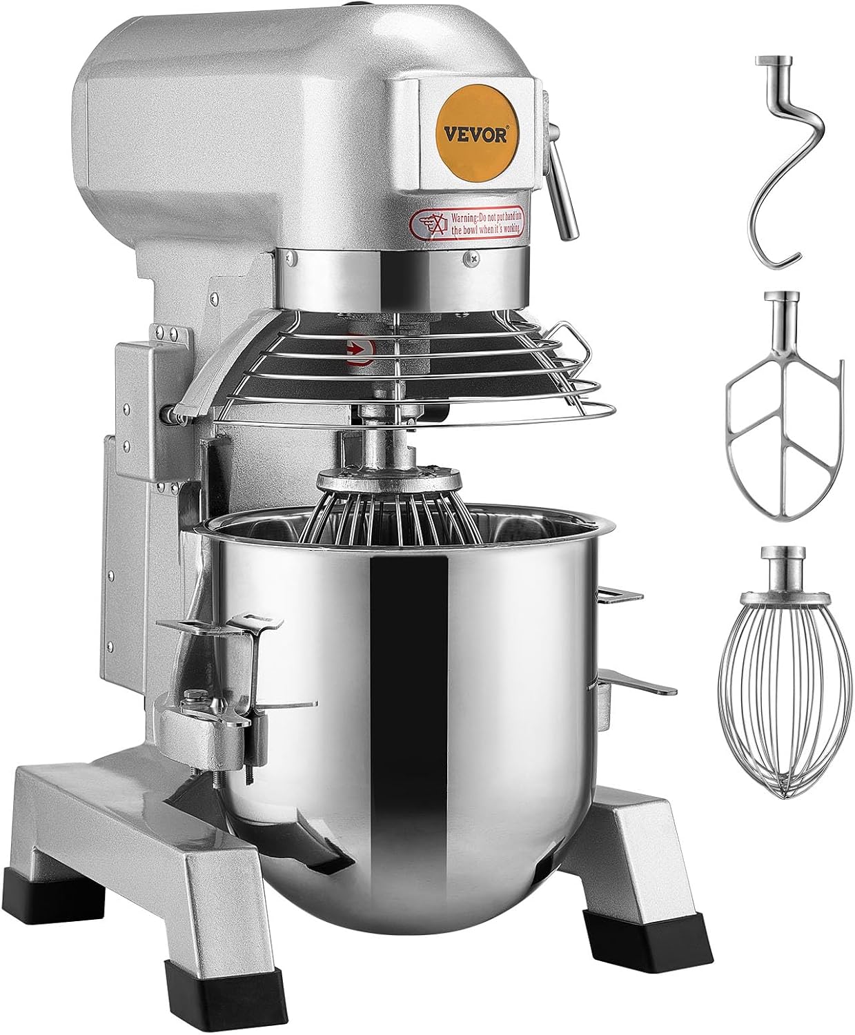 Commercial Food Mixer, 15Qt Capacity with Timer, 500W Stainless Bowl Durable Electric Mixer for Commercial Use, 3 Speed Options 113/184/341 RPM, Includes Dough Hook & Whisk