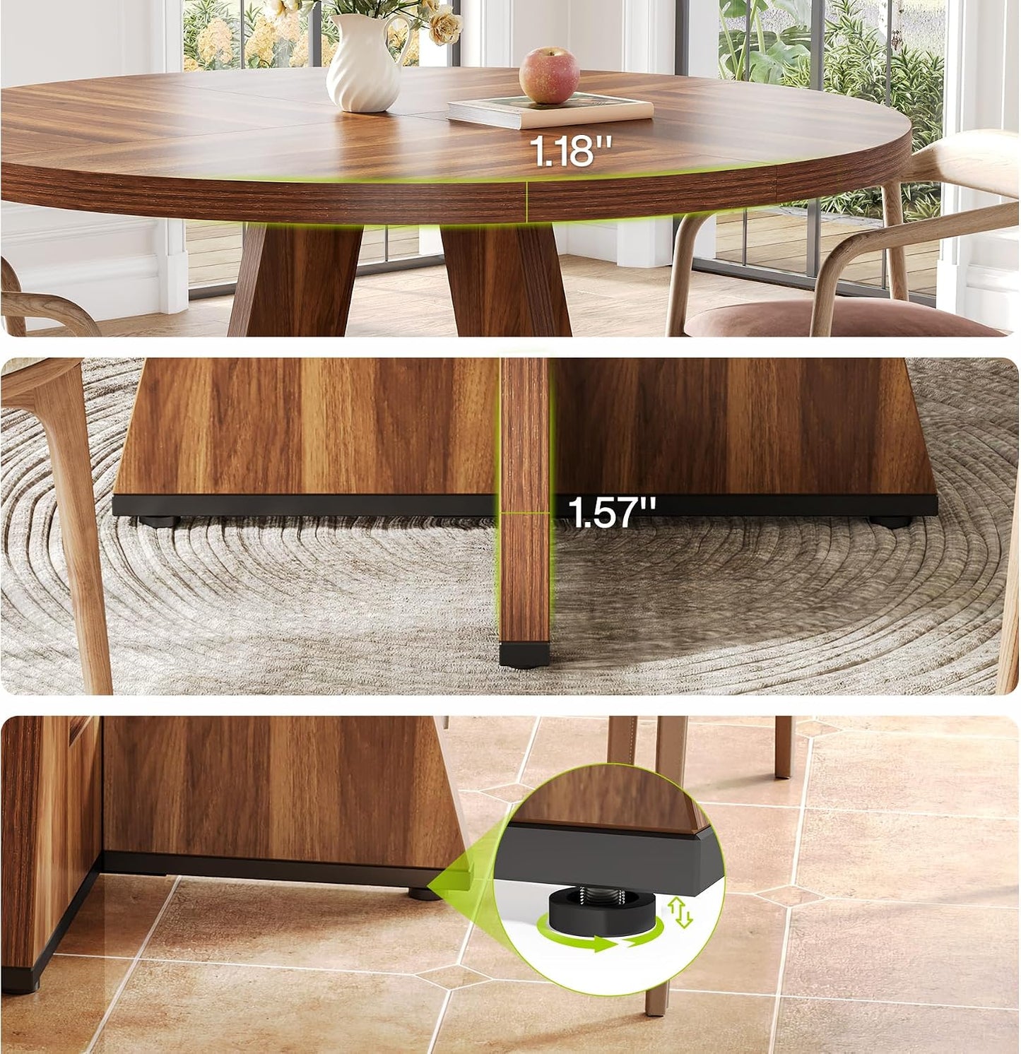 Round Dining Table for 4-6 People, 47 Inches Dining Room Table with Wooden Pedestal Base, Brown Dinner Tables, Circle Kitchen Tables for Dining Room, Kitchen, Living Room(Table Only)
