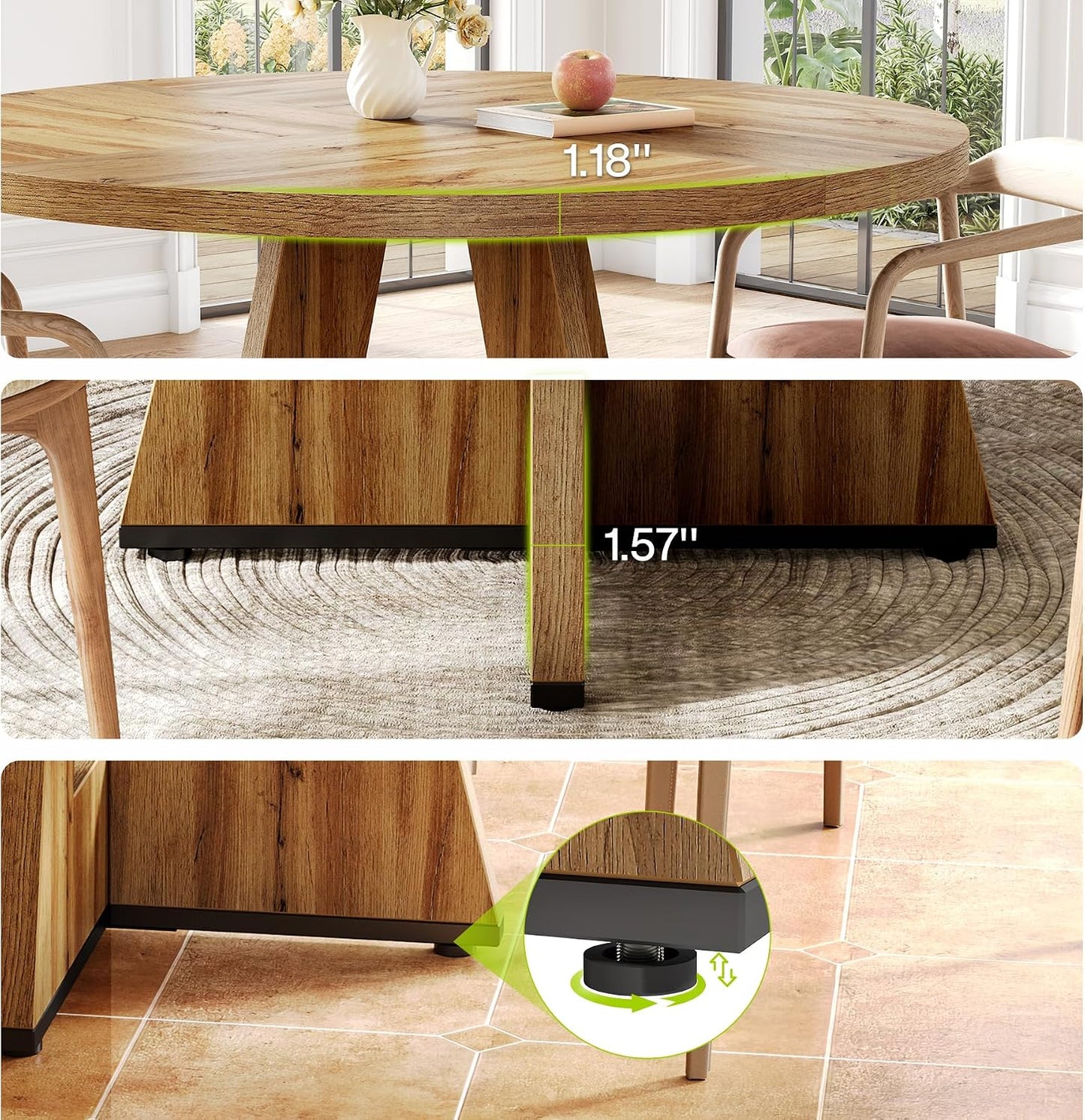 Round Dining Table for 4-6 People, 47 Inches Dining Room Table with Wooden Pedestal Base, Modern Dinner Table, Circle Kitchen Tables for Dining Room, Kitchen, Living Room(Table Only)