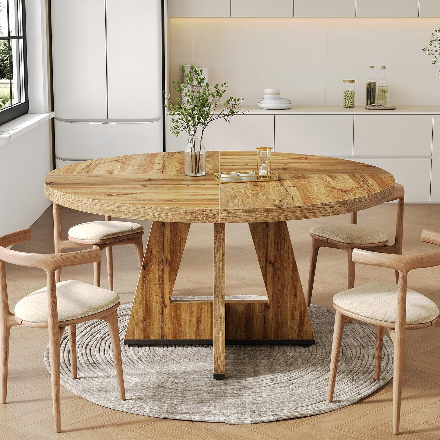 Round Dining Table for 4-6 People, 47 Inches Dining Room Table with Wooden Pedestal Base, Modern Dinner Table, Circle Kitchen Tables for Dining Room, Kitchen, Living Room(Table Only)