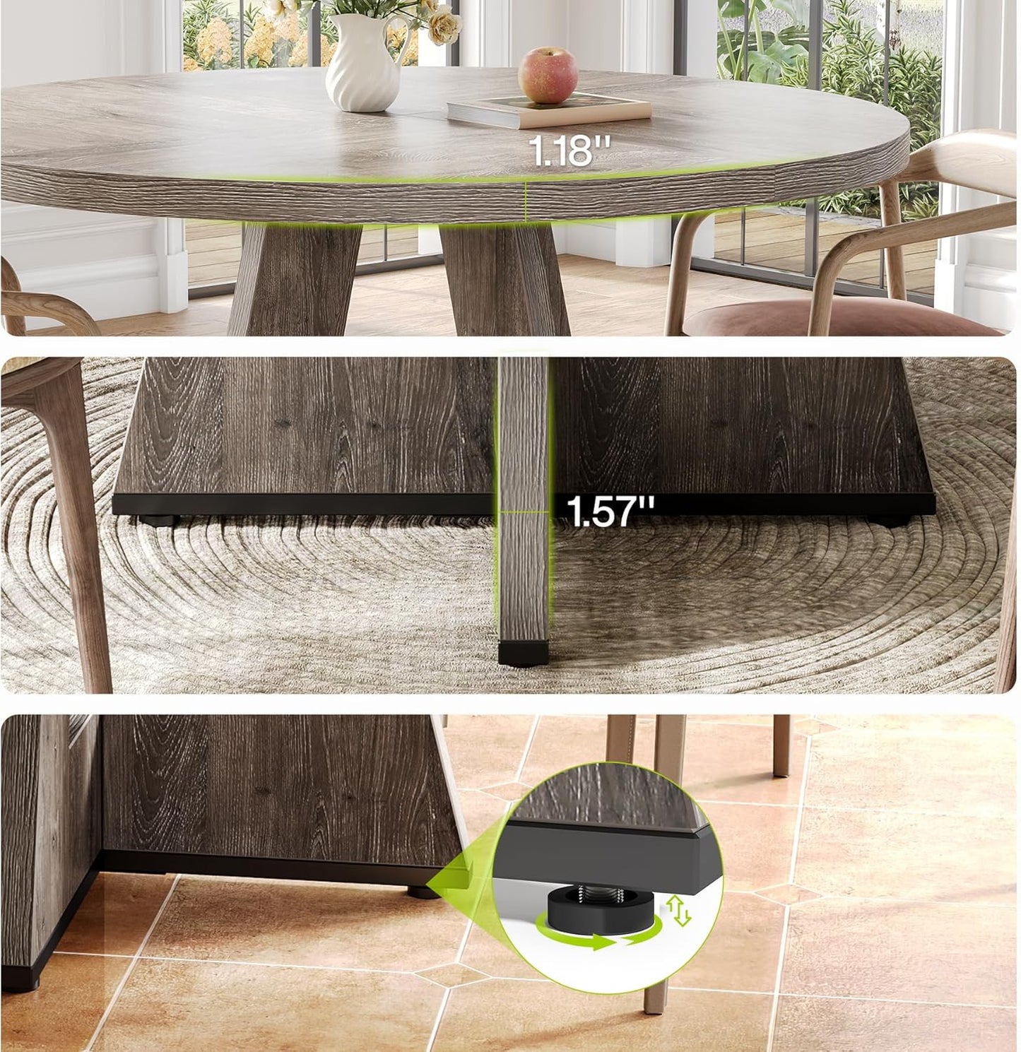 Round Dining Table for 4-6 People, 47 Inches Dining Room Table with Wooden Pedestal Base, Grey Dinner Tables, Circle Kitchen Tables for Dining Room, Kitchen, Living Room(Table Only)