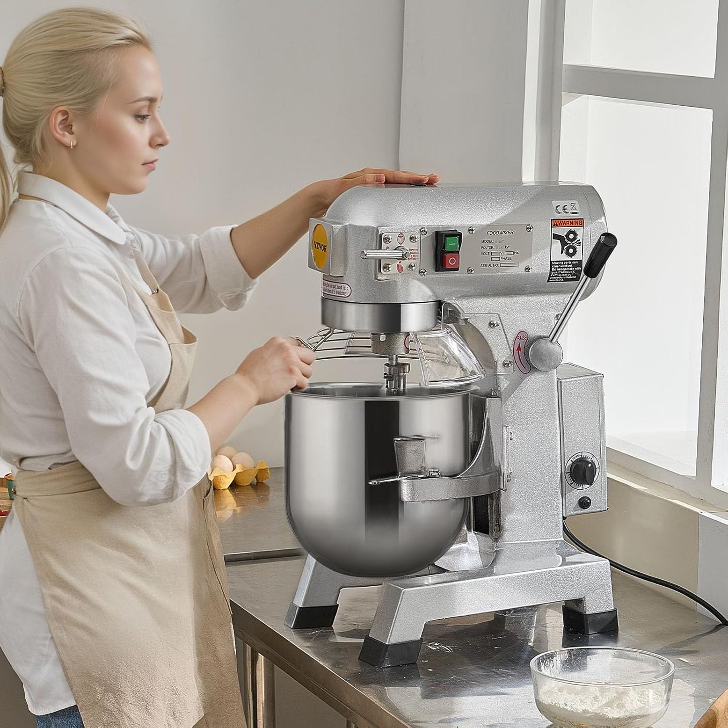 Commercial Food Mixer 15Qt, Commercial Mixer with 3 Adjustable Speeds, 550W Dough Mixer,Commercial Stand Mixer with Stainless Steel Bowl