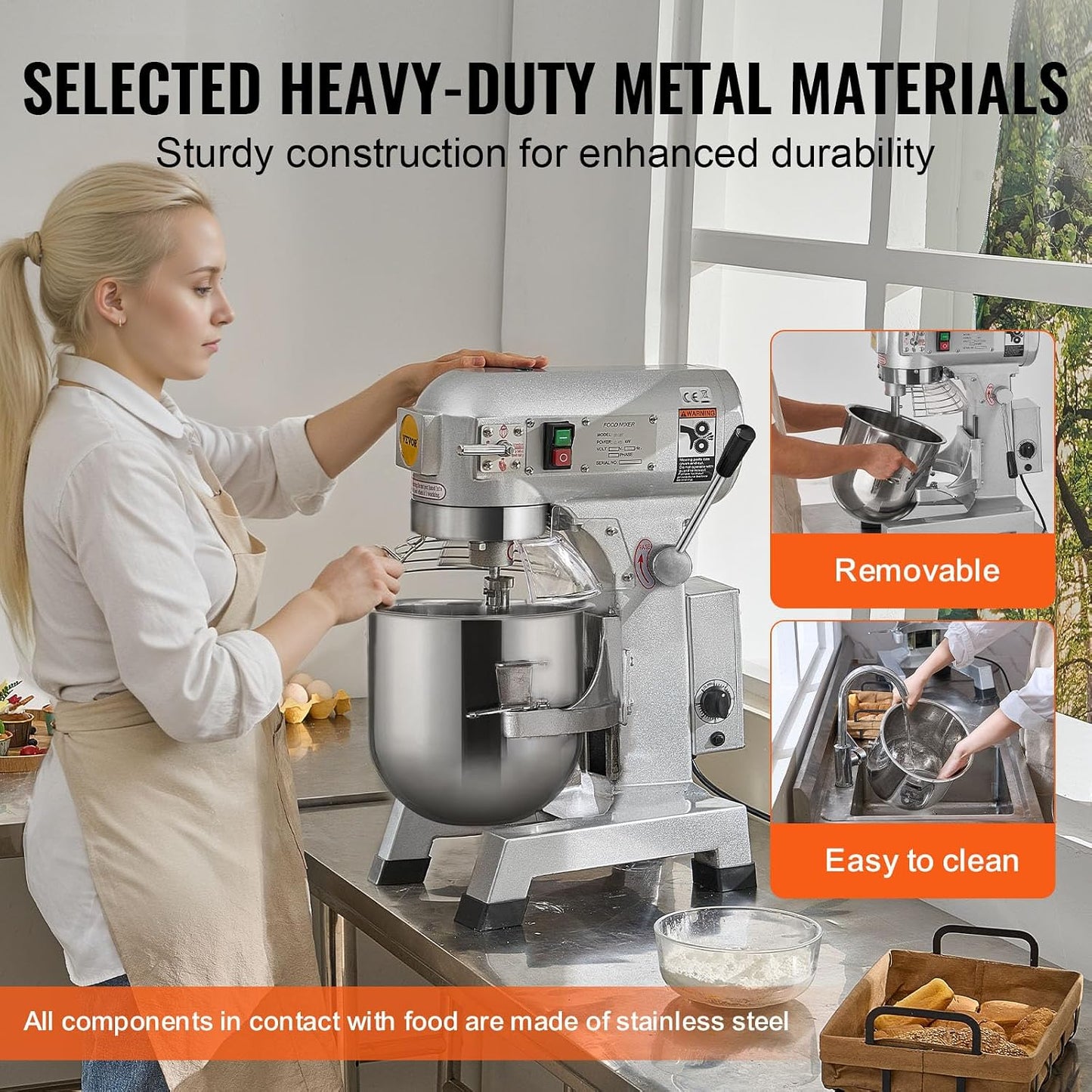Commercial Food Mixer 15Qt, Commercial Mixer with 3 Adjustable Speeds, 550W Dough Mixer,Commercial Stand Mixer with Stainless Steel Bowl