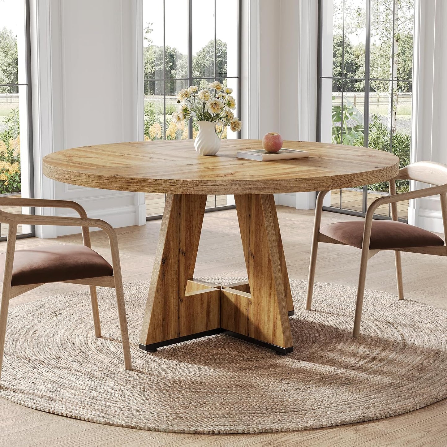 Round Dining Table for 4-6 People, 47 Inches Dining Room Table with Wooden Pedestal Base, Modern Dinner Table, Circle Kitchen Tables for Dining Room, Kitchen, Living Room(Table Only)