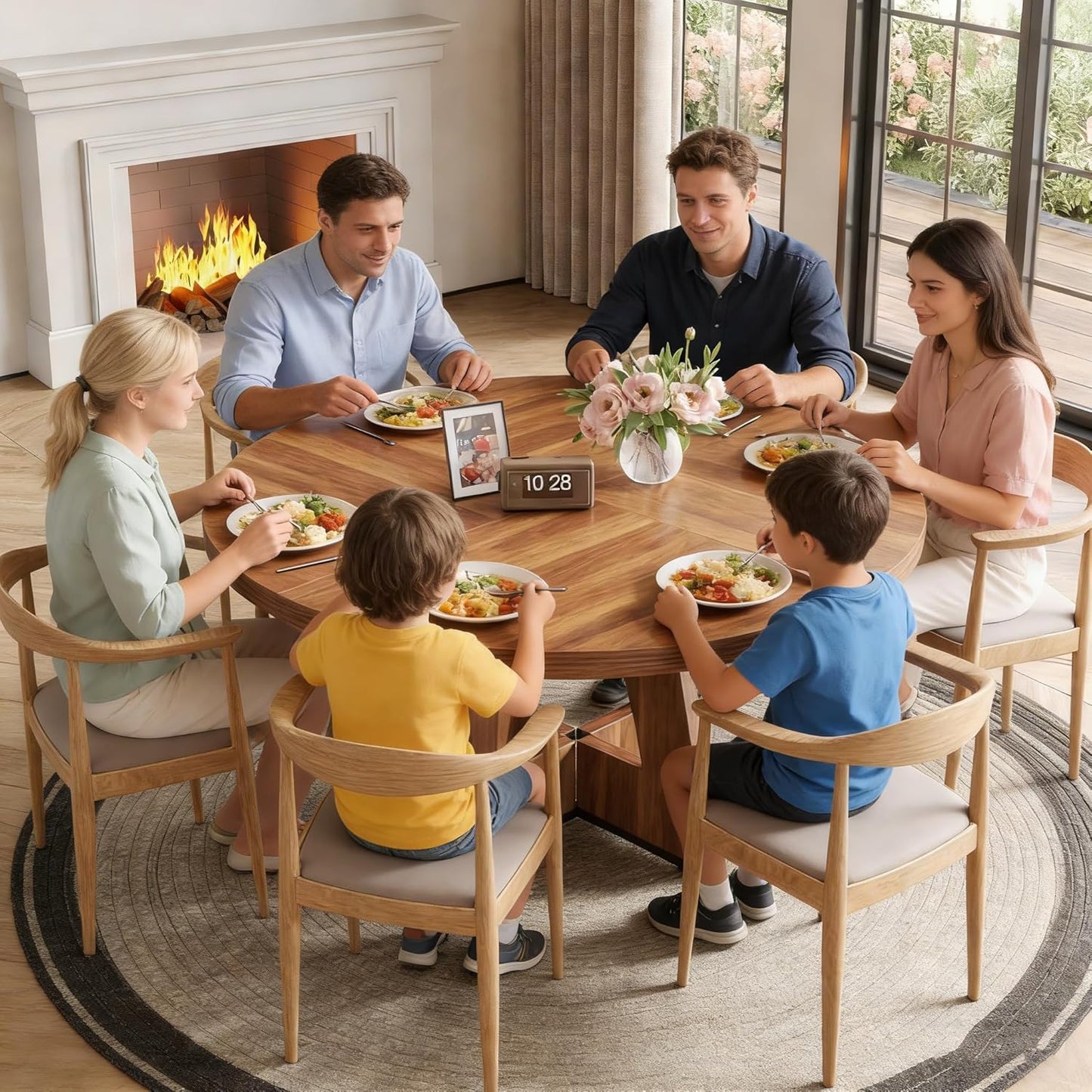 Round Dining Table for 4-6 People, 47 Inches Dining Room Table with Wooden Pedestal Base, Brown Dinner Tables, Circle Kitchen Tables for Dining Room, Kitchen, Living Room(Table Only)