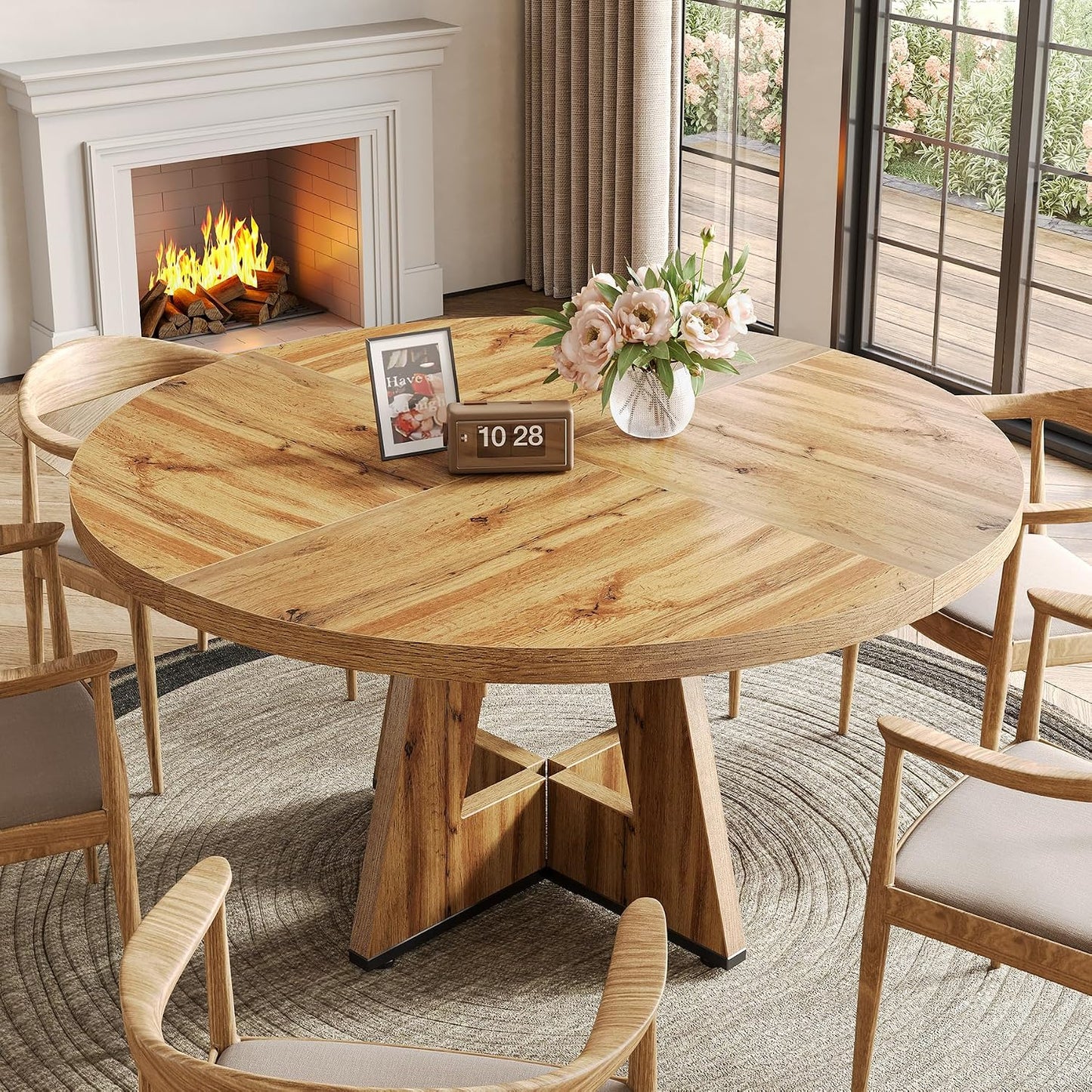 Round Dining Table for 4-6 People, 47 Inches Dining Room Table with Wooden Pedestal Base, Modern Dinner Table, Circle Kitchen Tables for Dining Room, Kitchen, Living Room(Table Only)